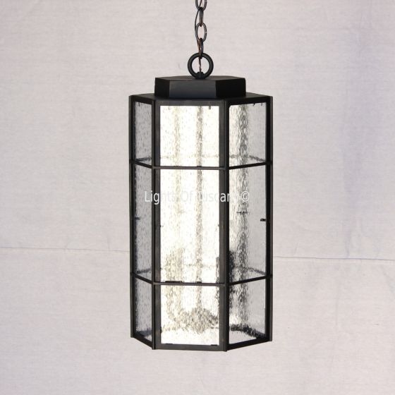 Contemporary Hanging Lantern, Wrought Iron Hanging Lantern, Wet Rated Hanging Lantern, Commercial Outdoor Lighting, Craftsman Hanging Lantern, Craftsman Style Hanging Pendant