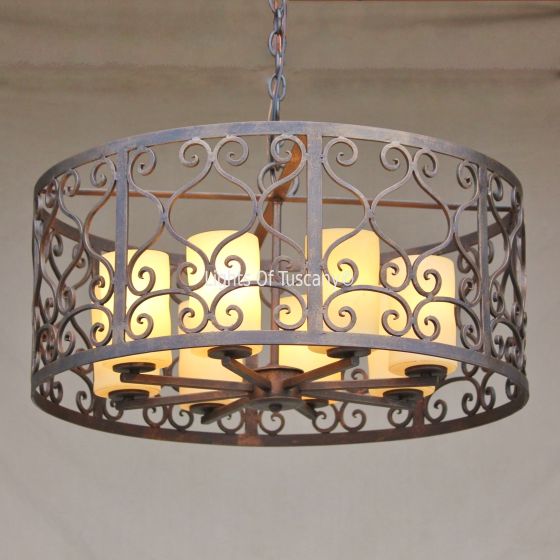 2376-6 Rustic Tuscan / Spanish Style Wrought Iron Hanging Light