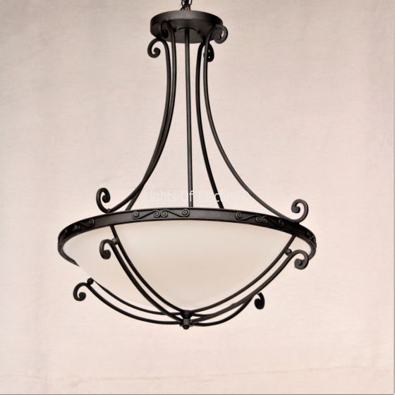 2442-5 Mediterranean Transitional Style Wrought Iron Bowl Pendant Light