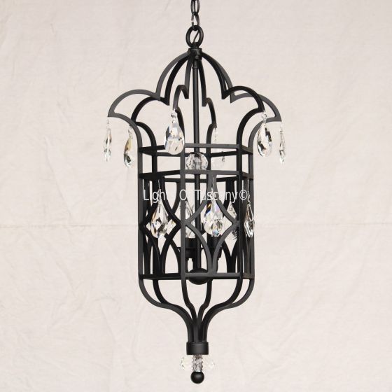 3509-3 Wrought Iron Contemporary Crystal Pendant