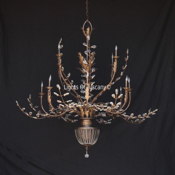 3590-13 Wrought Iron Crystal Italian Style Chandelier