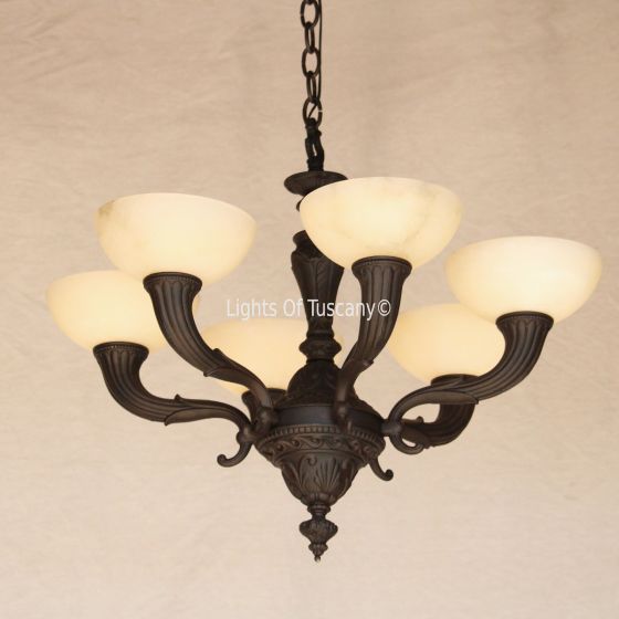 4243-6ALB European Cast Brass Chandelier with Genuine Stone Shades