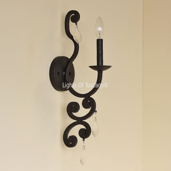 5208-1 Vintage Tuscan Style Iron Wall Sconce with Crystals