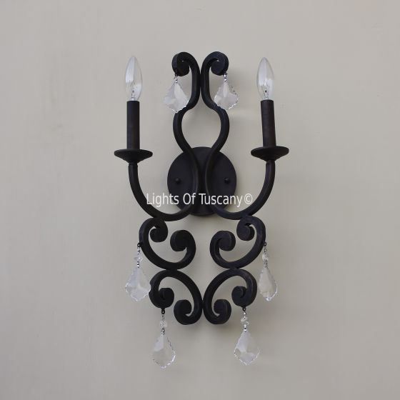 Tuscan-Wrought Iron- Crystal Wall Lamp