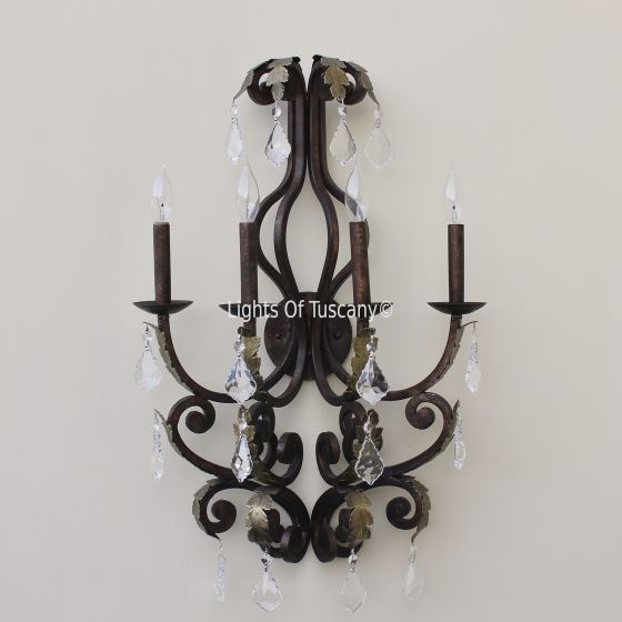 Tuscan-Wrought Iron- Crystal Wall Lamp