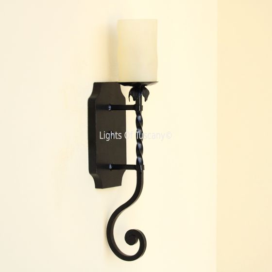 5258-1GLS Transitional Style Hand Forged Wrought Iron Wall Sconce with glass candle