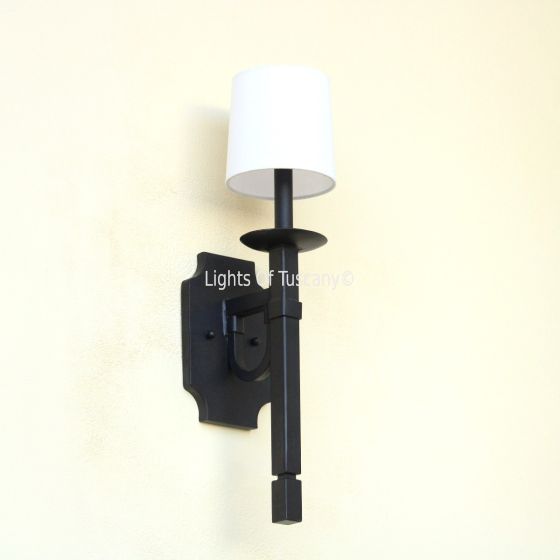 5271-1SHD Contemporary Style Wrought Iron Wall Sconce Light with Linen Shade