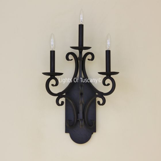 5282-3 Tuscan / Spanish Style Iron 3 Light Wall Sconce Vintage Mediterranean Traditional Rustic