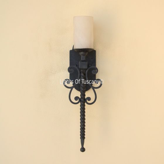 5284-1GLS Spanish Gothic Revival Style Wrought Iron Wall Sconce Light