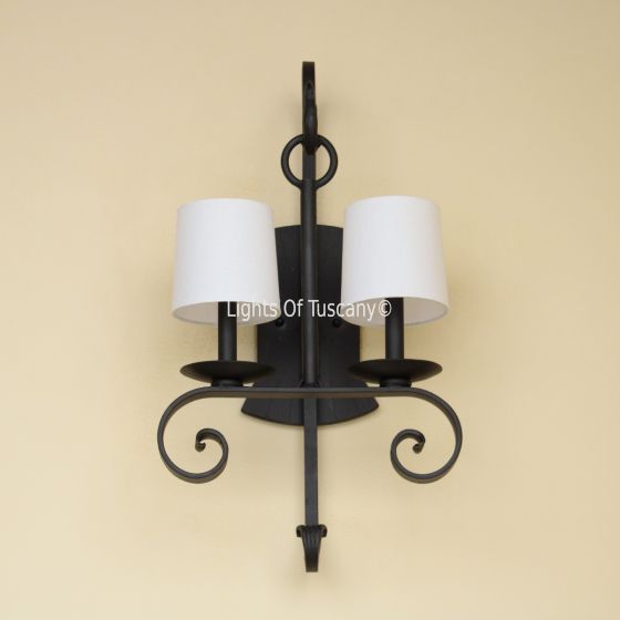 5320-2SHD Rustic Transitional Style Double Light Wall Sconce with Linen Shades