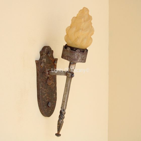 5323-1 Old World Wrought Iron Castle Torch Light