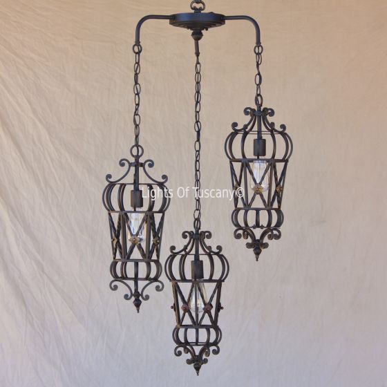 6173-3 Mediterranean style wrought Iron pendant chandelier