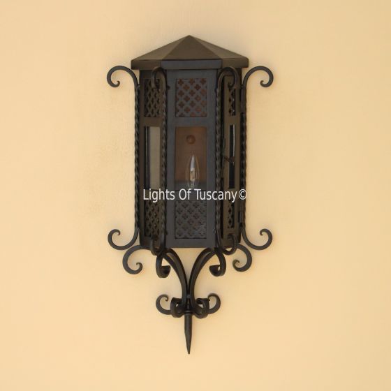 Spanish Revival Pocket Lantern, Wrought Iron Spanish Light, Outdoor Iron Wall Light, Dark Sky Lighting,