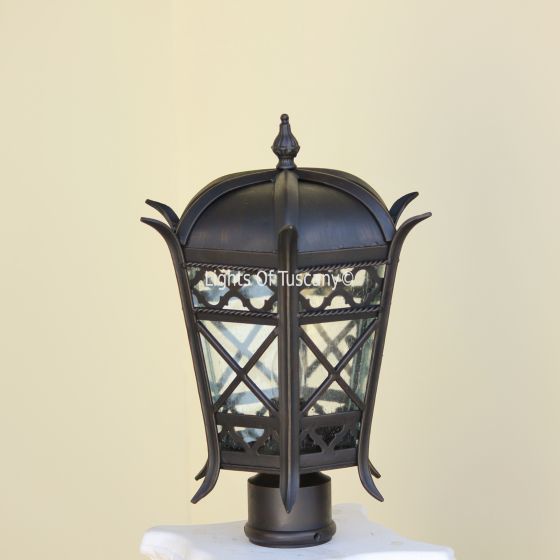Spanish neo gothic style outdoor post light pier mount.