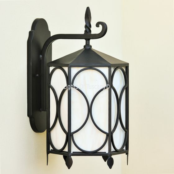 Contemporary Wrought Iron Wall Lantern w/ diffuser 7462-1