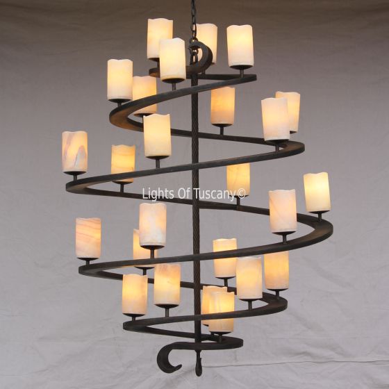Spiral- Contemporary Wrought Iron Chandelier with Onyx 