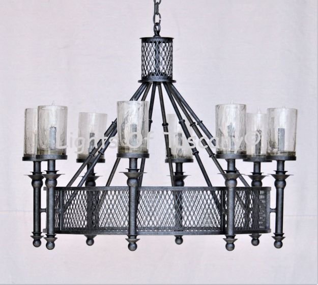 1952-8GL Gothic Contemporary Style Wrought Iron Chandelier with Glass Candles