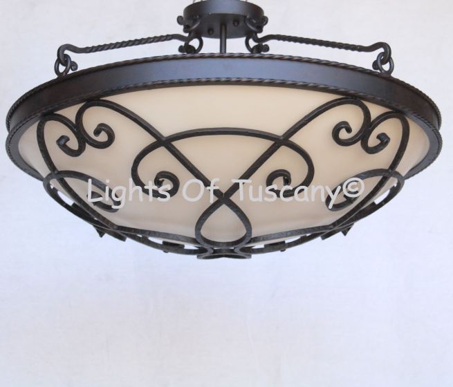 6531-6 Spanish Revival Style Semi Flush Bowl Pendant Light