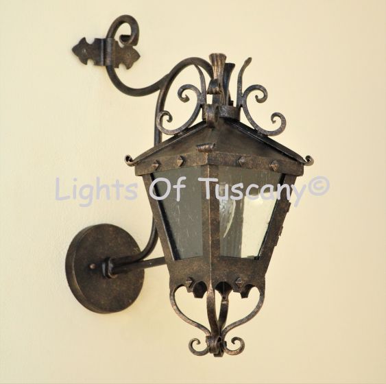 decorative iron Mediterranean wall lantern, Tuscan wall lantern,  Italian Gothic outdoor wall lantern, Medieval Wall Light, Castle Wall Light, 