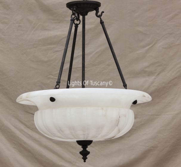 Alabaster-pendant-lighting-hanging-Hand-Forged Wrought Iron/Tuscan pendant
