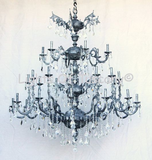 3712-30 European Cast Brass Large Crystal Chandelier