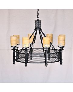 1038-8OX  Contemporary Wrought Iron Mesh Chandelier with Onyx