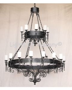 1049-24 Spanish Revival Style 2-Tier Iron Chandelier
