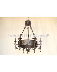 1054-6 Spanish Revival Iron Chandelier with 6 Candelabra Lights