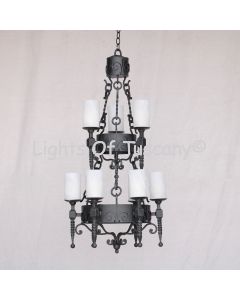 1056-9GL Spanish Style Wrought Iron Chandelier with glass candles