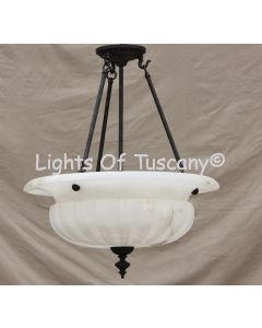 Alabaster-pendant-lighting-hanging-Hand-Forged Wrought Iron/Tuscan pendant