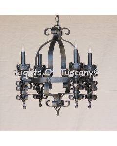 1238-4 Rustic Spanish Revival Style Iron Chandelier  Castle Light Medieval Revival