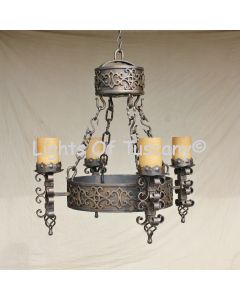 1239-4 Spanish Revival Style Wrought Iron Chandelier Vintage Rustic