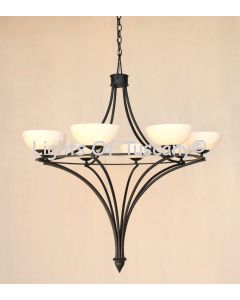 1250-8ONX Contemporary Style Wrought Iron Chandelier with Stone Shades