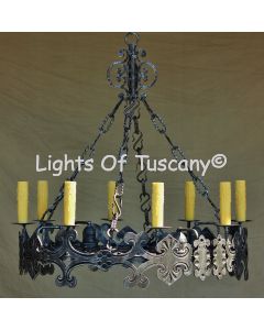 Tuscan-Gothic-Medieval-Castel Chandelier-Hand Forged-Wrought Iron	