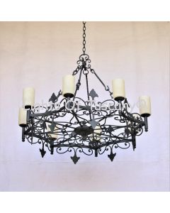 1314-8GL Spanish Revival Iron Chandelier with glass candles