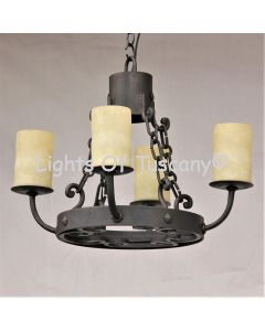 1391-4  Rustic Spanish Style Wrought Iron Chain Chandelier 