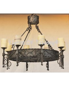 1470-8  Spanish Revival Wrought Iron Chandelier with Real Onyx