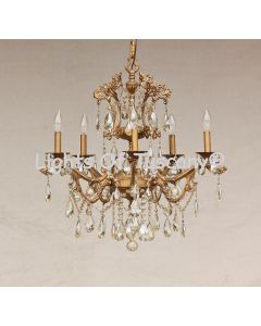 15620-5 Antique Gold Plated Solid Brass Spanish Chandelier With Champagne Crystals 