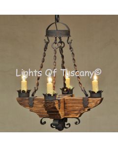 Country Italian-Log Cabin-Tuscan Chandelier-Hand Forged-Wrought Iron- Wood- Pot rack 	