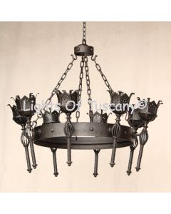 1716-8 Wrought Iron Castle Gothic Style Torch Chandelier