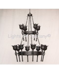 1717-12 Wrought Iron Castle Gothic Style Torch Chandelier