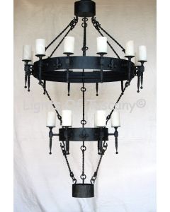 inverted chandelier, wheel chandelier, wrought iron chandelier, Spanish style chandelier, 2 tier chandelier