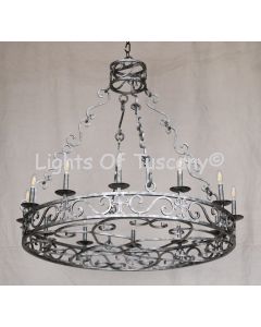 1842-12 Tuscan Mediterranean Style Wrought Iron Scroll Chandelier
