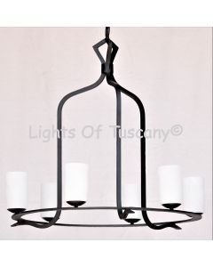 1945-6GL Rustic Spanish Style Wrought Iron Chandelier with glass candles