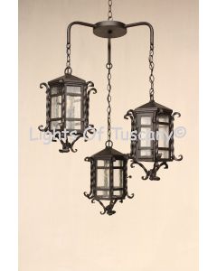2028-3CL Santa Barbara Style Wrought Iron Outdoor Lantern Hanging Swag Cluster Light