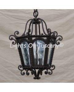 hanging- Lantern-Hand-Forged Wrought Iron-water Glass/ Tuscan lantern