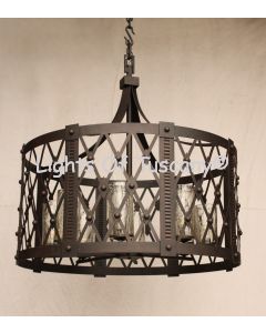 wrought iron pendant light, wrought iron chandelier ,rustic iron chandelier, round hanging light,  rustic round chandelier, drum pendant light, drum light, drum hanging light, dining table light, restaurant hanging light, decorative lighting, accent light