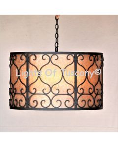 Spanish Revival Pendant Light, Mediterranean Style Pendant Light, Wrought Iron Pendant Light, Spanish Pendant Light, Pendant, Drum Light, Wrought Iron Drum Light, Transitional Style Drum Light