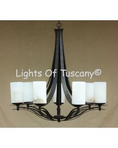 Tuscan Chandelier-Hand Forged-Wrought Iron-Alabaster 