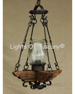 pendant-lighting-hanging-Hand-Forged Wrought Iron-Wood/ Spanish Revival pendant